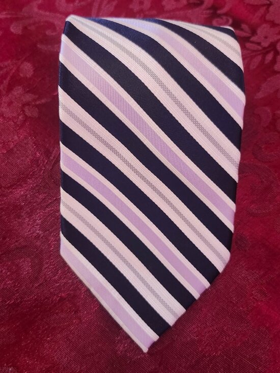 Handmade Other - Beau Brummel Soho Pink, White, Black Striped Handmade 100% Silk Repp Tie